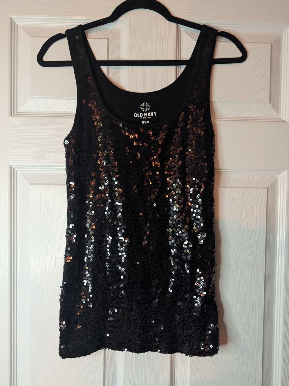 Old Navy Women’s M Black Sequin Tank Top Sleeveless Party Holiday Sparkle